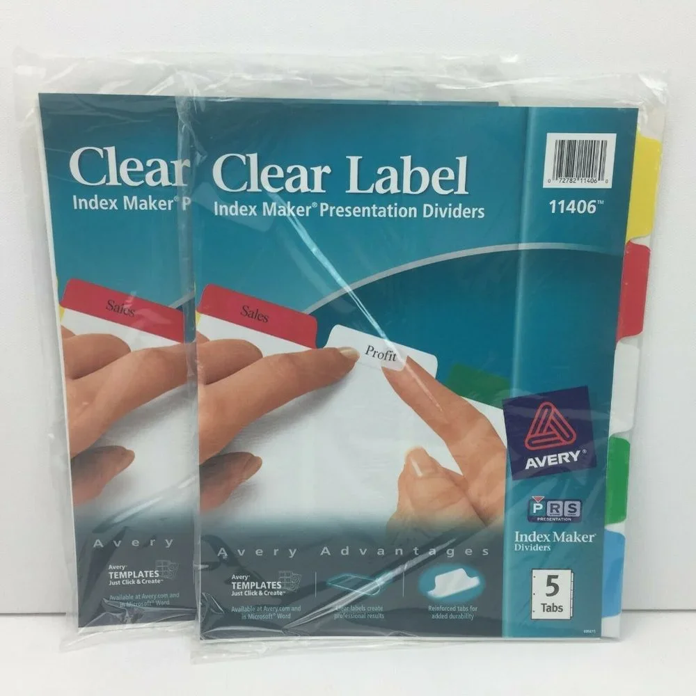 Set 3 Avery Clear 5 Tab Notebook Dividers Label 11406 Index Maker Office
